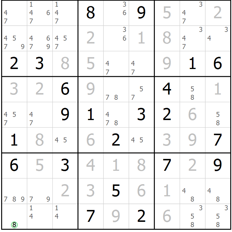 Position des candidats pour la solution de la Gr 21 page 24 du magazine de sudoku Virtuose n° 126