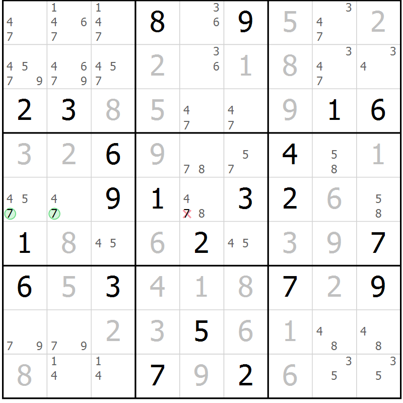 Position des candidats pour la solution de la Gr 21 page 24 du magazine de sudoku Virtuose n° 126