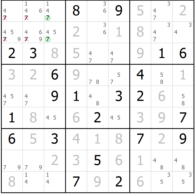 Position des candidats pour la solution de la Gr 21 page 24 du magazine de sudoku Virtuose n° 126