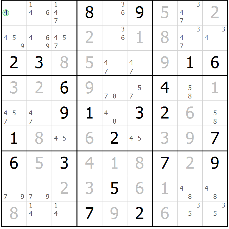 Position des candidats pour la solution de la Gr 21 page 24 du magazine de sudoku Virtuose n° 126