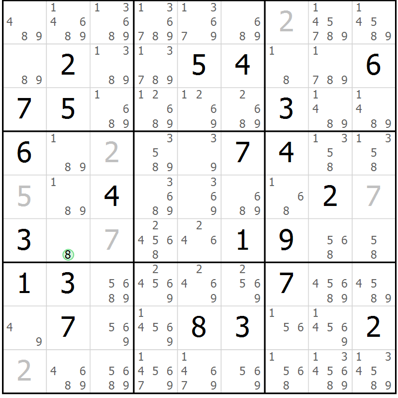 Position des candidats pour la solution de la Gr 22 page 25 du magazine de sudoku Virtuose n° 126