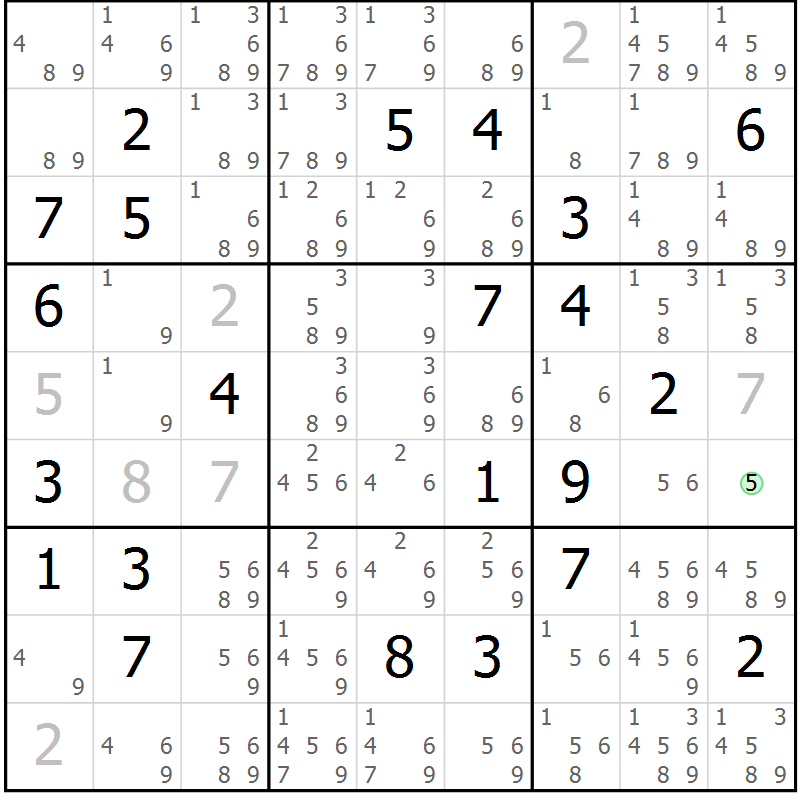 Position des candidats pour la solution de la Gr 22 page 25 du magazine de sudoku Virtuose n° 126