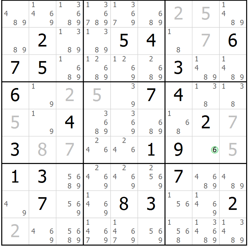 Position des candidats pour la solution de la Gr 22 page 25 du magazine de sudoku Virtuose n° 126