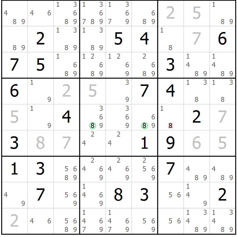 Position des candidats pour la solution de la Gr 22 page 25 du magazine de sudoku Virtuose n° 126