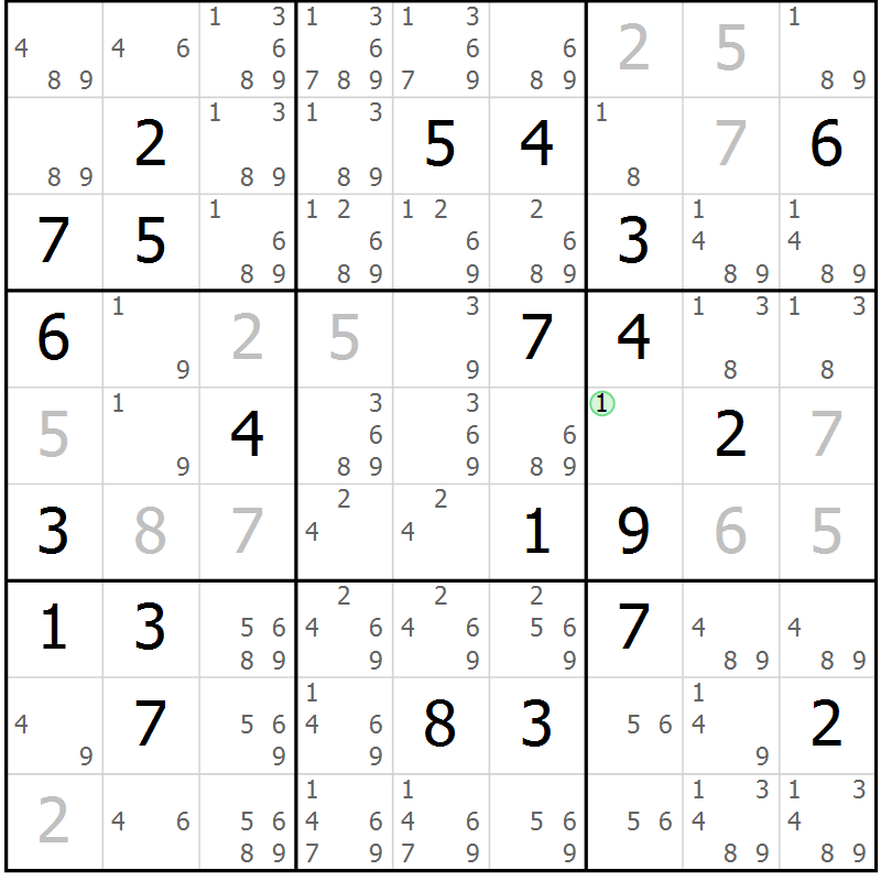 Position des candidats pour la solution de la Gr 22 page 25 du magazine de sudoku Virtuose n° 126