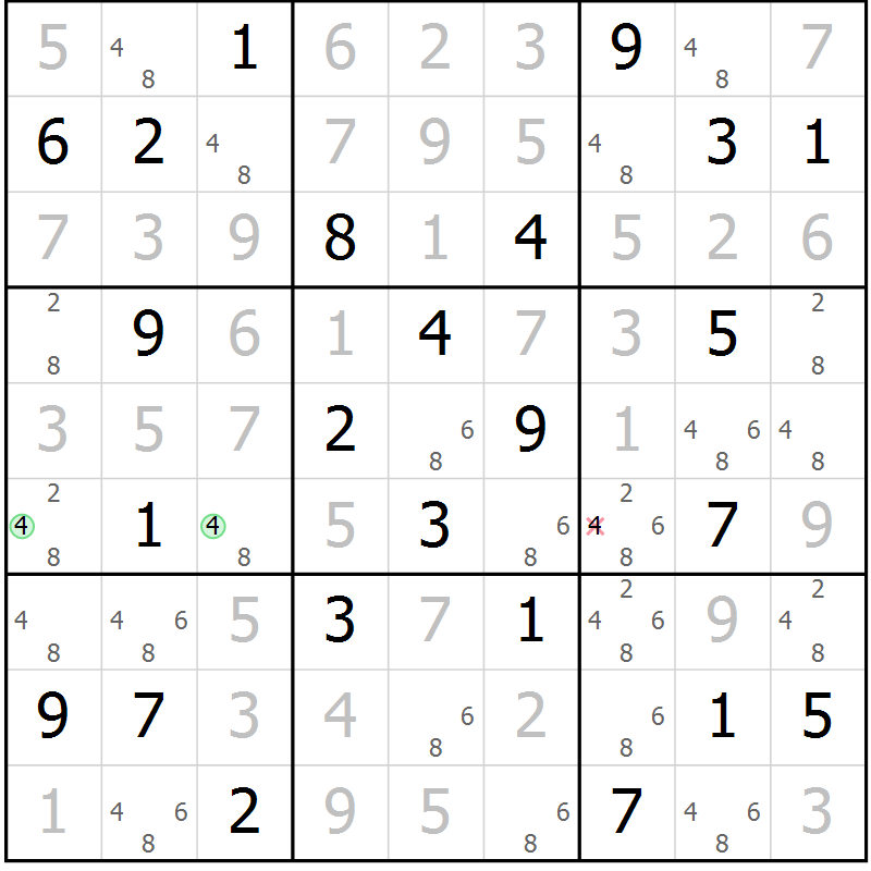 Position des candidats pour la solution de la Gr 23 page 26 du magazine de sudoku Virtuose n° 126