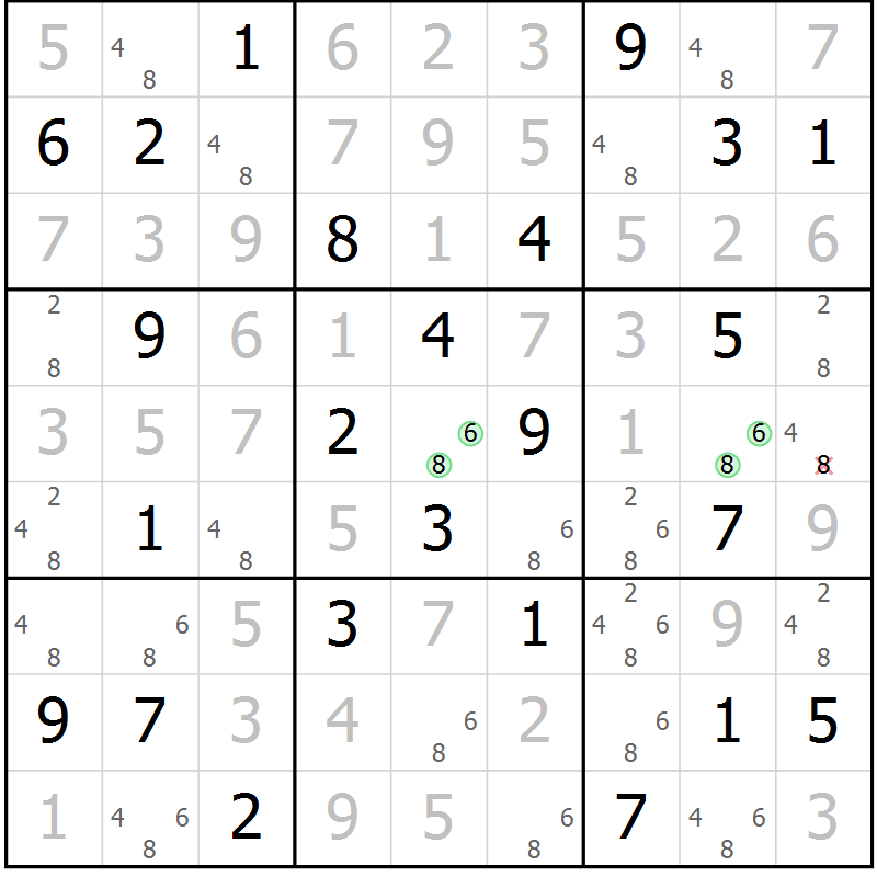 Position des candidats pour la solution de la Gr 23 page 26 du magazine de sudoku Virtuose n° 126