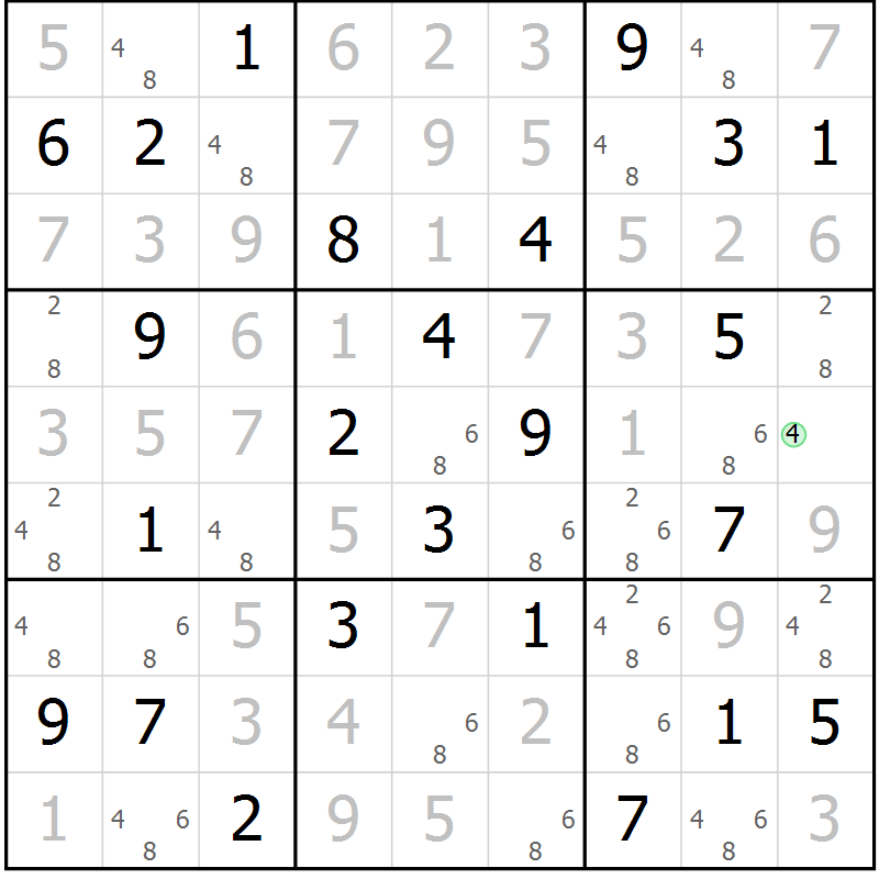 Position des candidats pour la solution de la Gr 23 page 26 du magazine de sudoku Virtuose n° 126