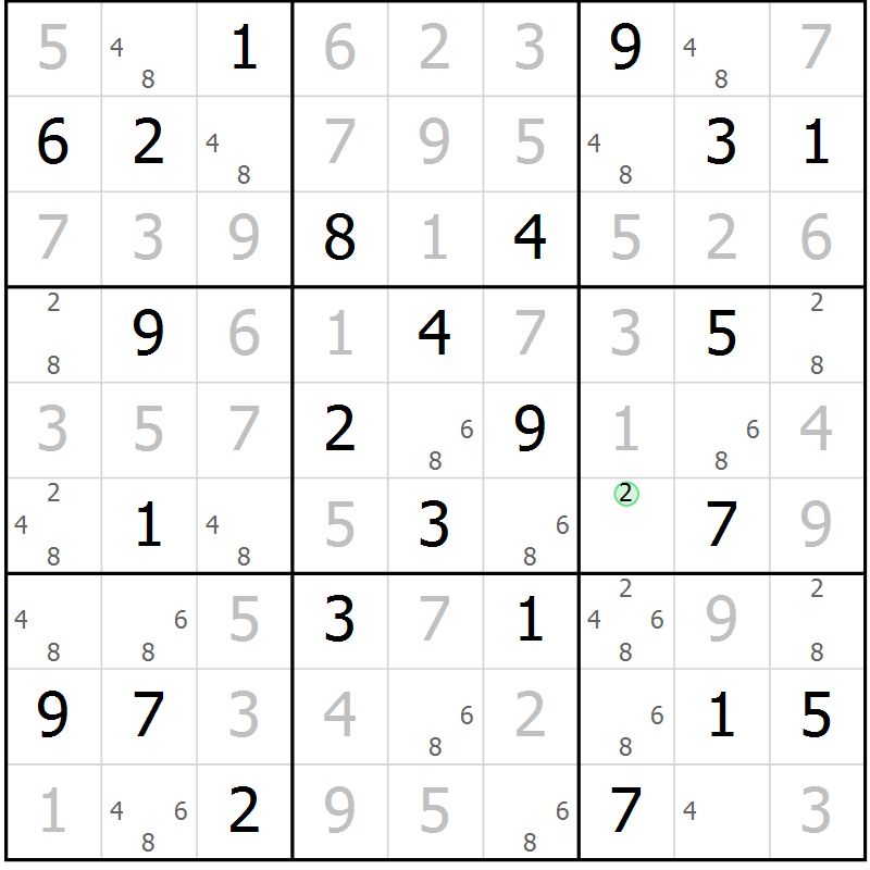 Position des candidats pour la solution de la Gr 23 page 26 du magazine de sudoku Virtuose n° 126