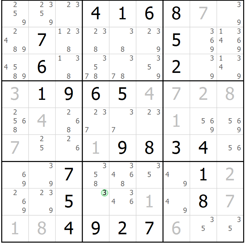 Position des candidats pour la solution de la Gr 24 page 27 du magazine de sudoku Virtuose n° 126