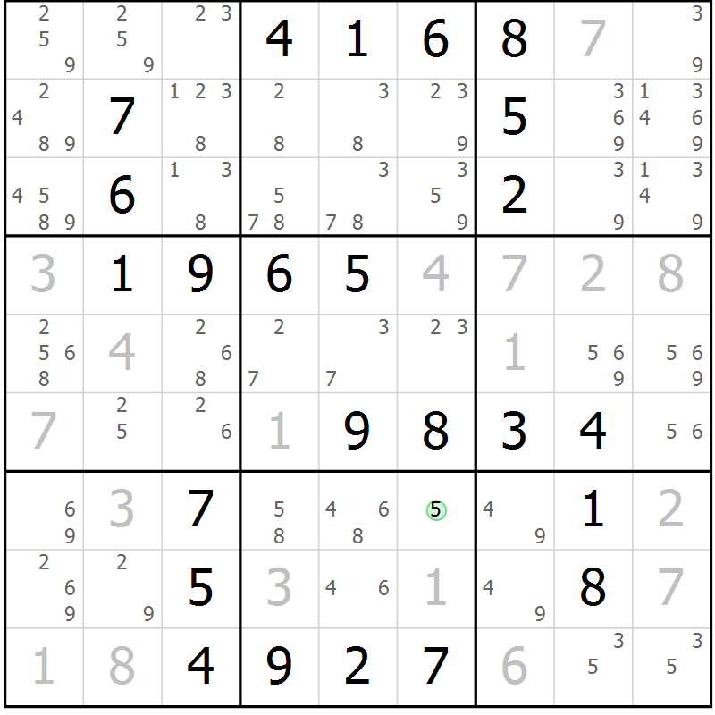 Position des candidats pour la solution de la Gr 24 page 27 du magazine de sudoku Virtuose n° 126