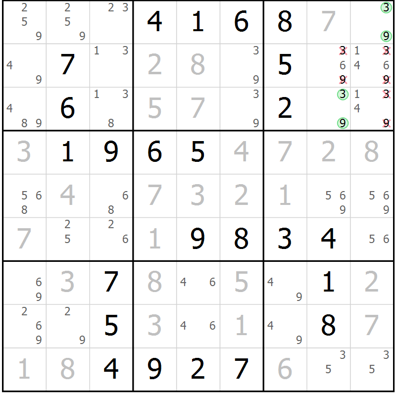 Position des candidats pour la solution de la Gr 24 page 27 du magazine de sudoku Virtuose n° 126