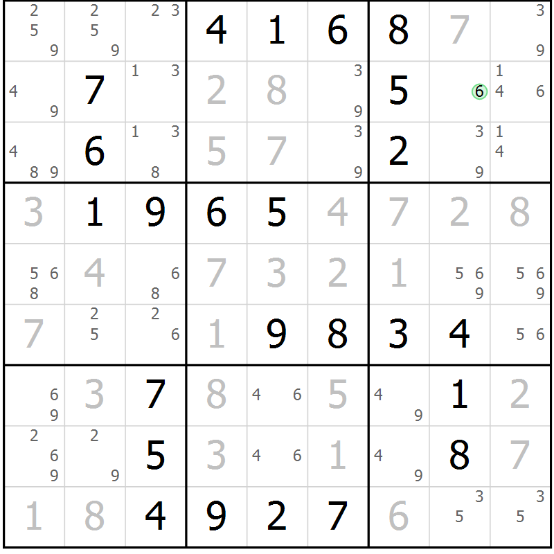 Position des candidats pour la solution de la Gr 24 page 27 du magazine de sudoku Virtuose n° 126