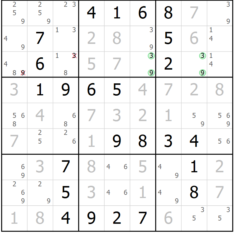 Position des candidats pour la solution de la Gr 24 page 27 du magazine de sudoku Virtuose n° 126