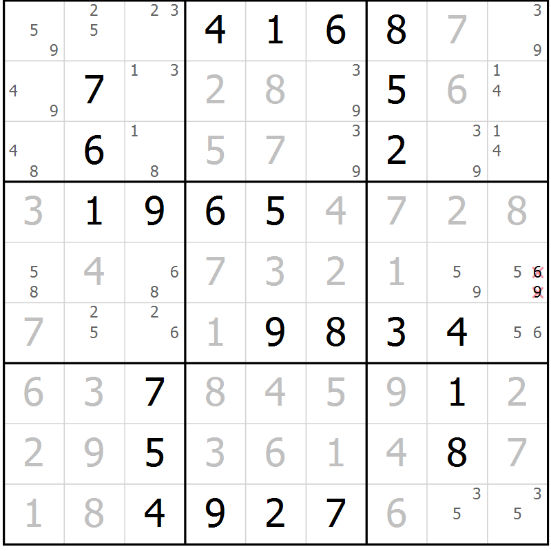 Position des candidats pour la solution de la Gr 24 page 27 du magazine de sudoku Virtuose n° 126