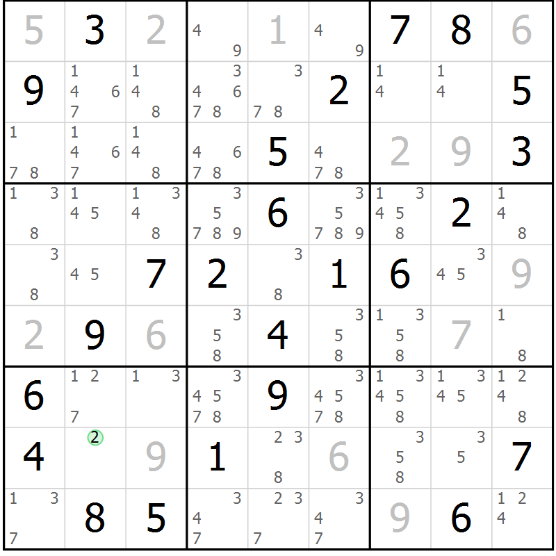 Position des candidats pour la solution de la Gr 25 page 28 du magazine de sudoku Virtuose n° 126
