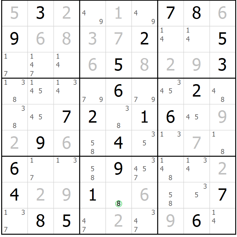 Position des candidats pour la solution de la Gr 25 page 28 du magazine de sudoku Virtuose n° 126