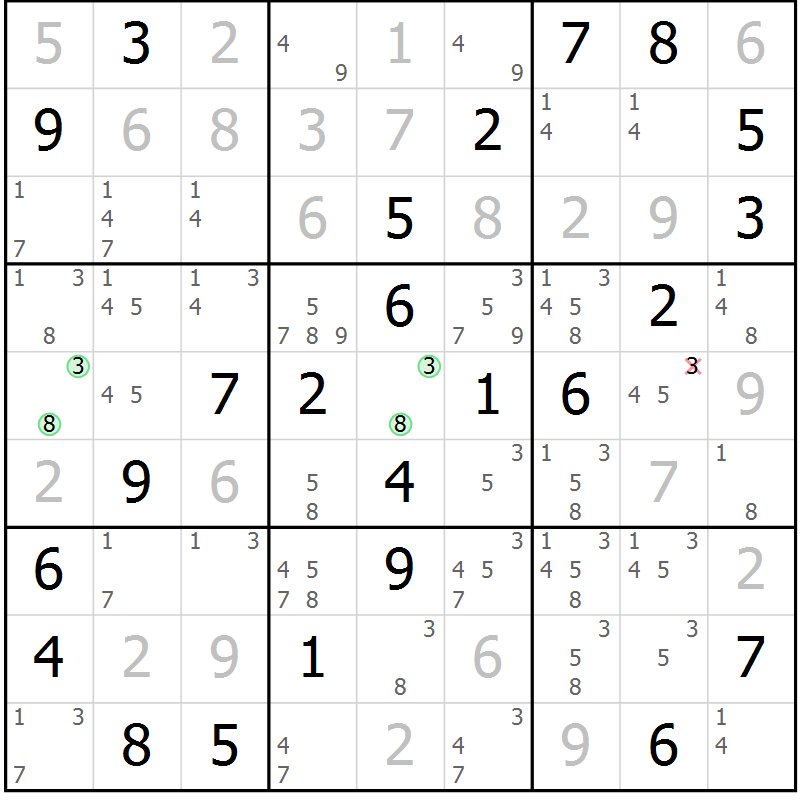 Position des candidats pour la solution de la Gr 25 page 28 du magazine de sudoku Virtuose n° 126