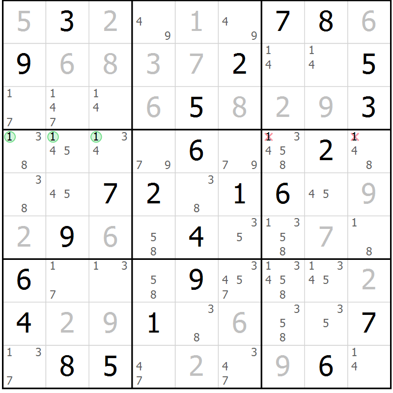 Position des candidats pour la solution de la Gr 25 page 28 du magazine de sudoku Virtuose n° 126