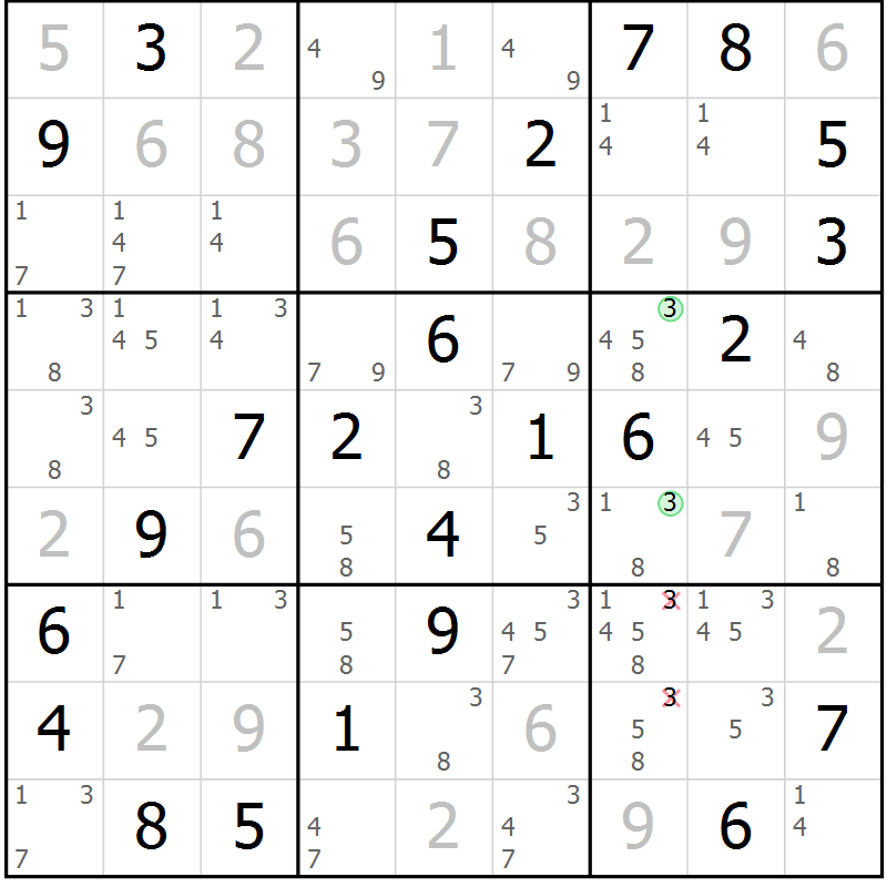Position des candidats pour la solution de la Gr 25 page 28 du magazine de sudoku Virtuose n° 126