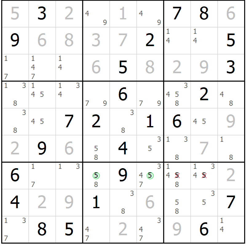 Position des candidats pour la solution de la Gr 25 page 28 du magazine de sudoku Virtuose n° 126