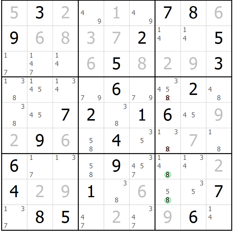 Position des candidats pour la solution de la Gr 25 page 28 du magazine de sudoku Virtuose n° 126