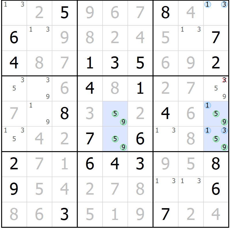 Position des candidats pour la solution de la Gr 26 page 29 du magazine de sudoku Virtuose n° 126