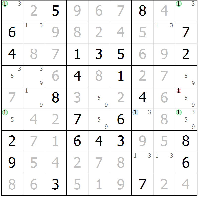 Position des candidats pour la solution de la Gr 26 page 29 du magazine de sudoku Virtuose n° 126