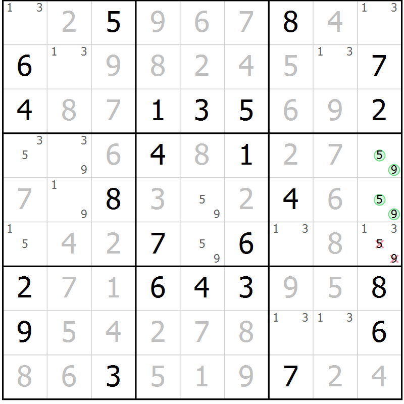 Position des candidats pour la solution de la Gr 26 page 29 du magazine de sudoku Virtuose n° 126