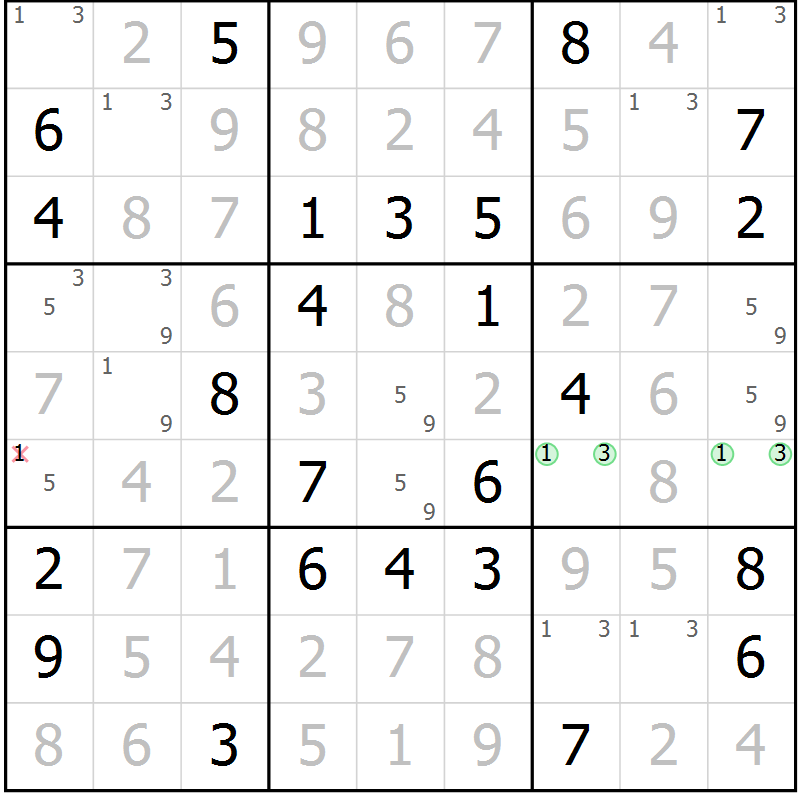 Position des candidats pour la solution de la Gr 26 page 29 du magazine de sudoku Virtuose n° 126
