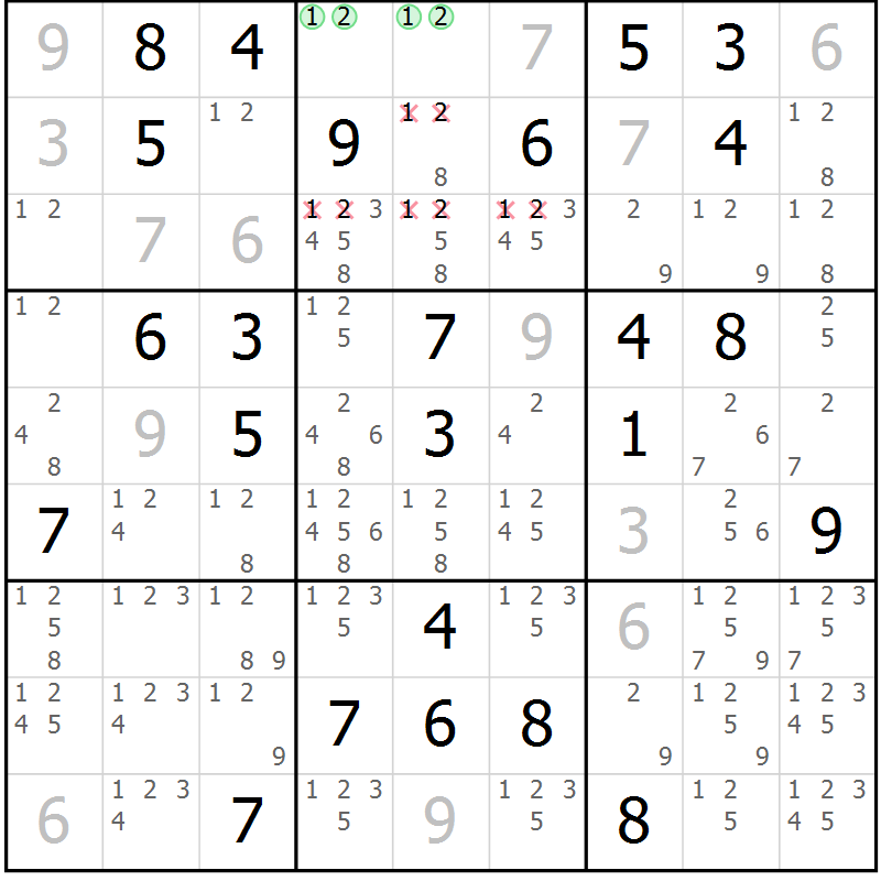 Position des candidats pour la solution de la Gr 27 page 30 du magazine de sudoku Virtuose n° 126