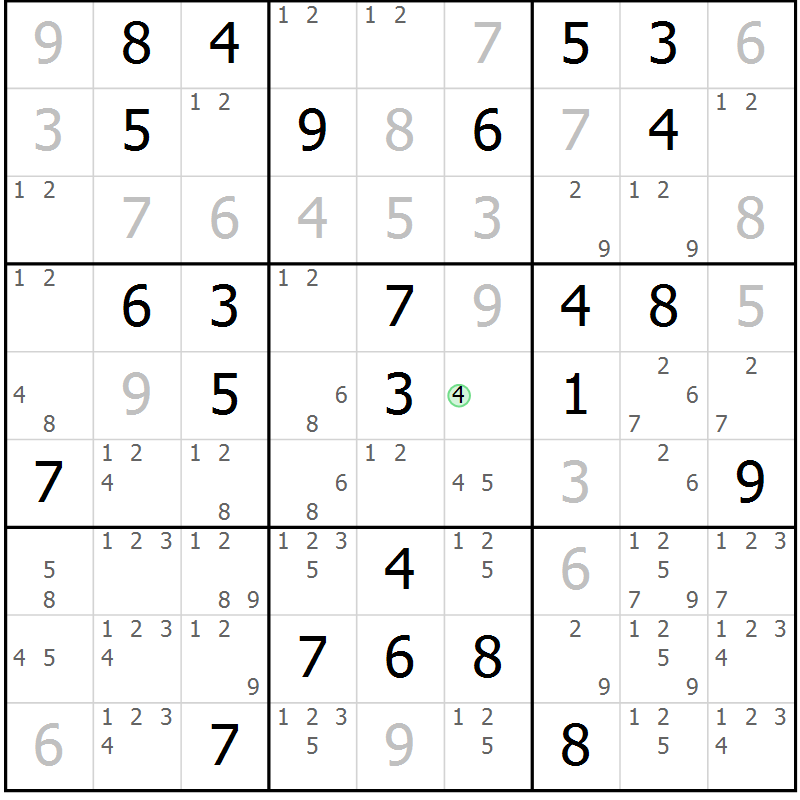 Position des candidats pour la solution de la Gr 27 page 30 du magazine de sudoku Virtuose n° 126
