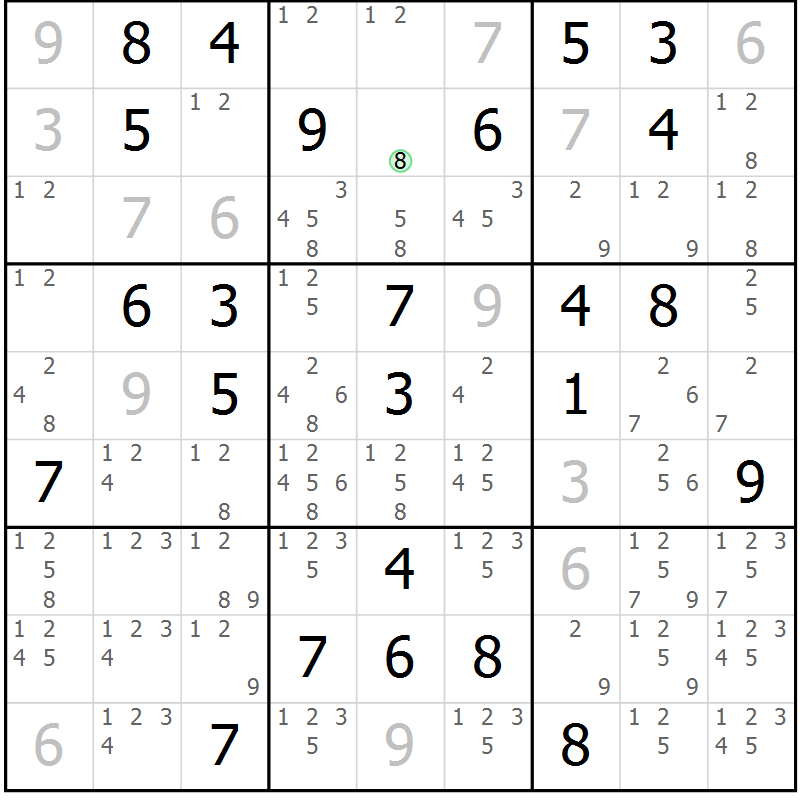 Position des candidats pour la solution de la Gr 27 page 30 du magazine de sudoku Virtuose n° 126