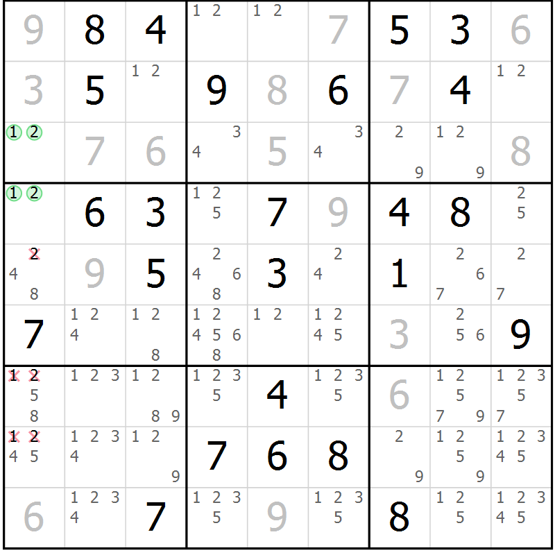Position des candidats pour la solution de la Gr 27 page 30 du magazine de sudoku Virtuose n° 126