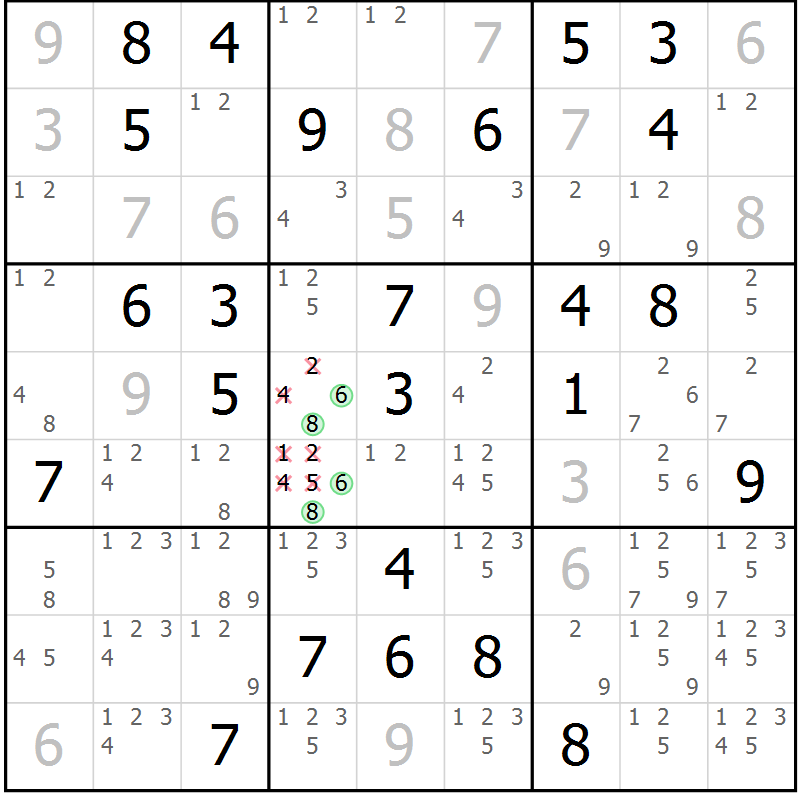 Position des candidats pour la solution de la Gr 27 page 30 du magazine de sudoku Virtuose n° 126