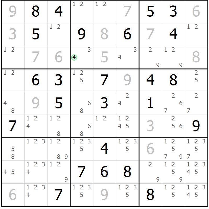 Position des candidats pour la solution de la Gr 27 page 30 du magazine de sudoku Virtuose n° 126