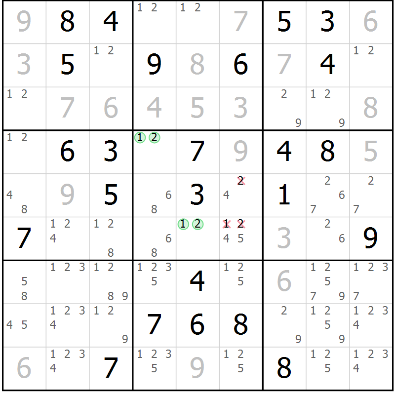 Position des candidats pour la solution de la Gr 27 page 30 du magazine de sudoku Virtuose n° 126