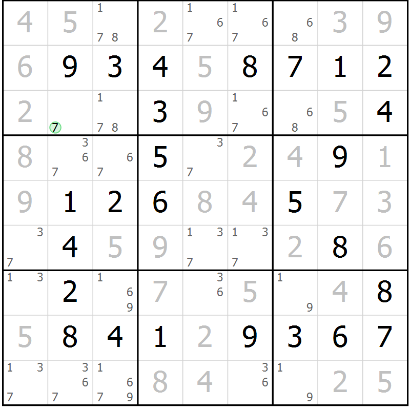 Position des candidats pour la solution de la Gr 28 page 31 du magazine de sudoku Virtuose n° 126