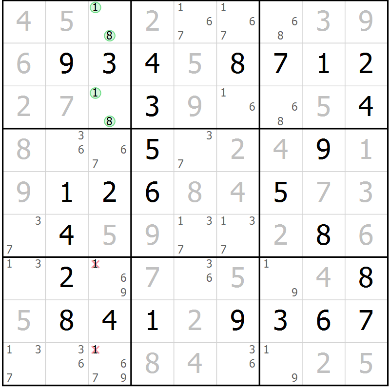 Position des candidats pour la solution de la Gr 28 page 31 du magazine de sudoku Virtuose n° 126
