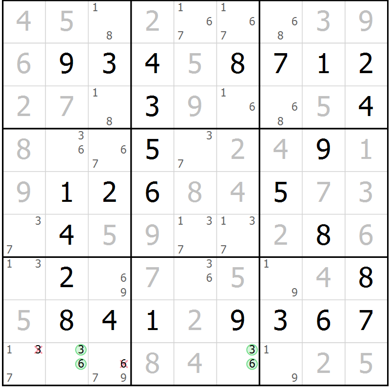 Position des candidats pour la solution de la Gr 28 page 31 du magazine de sudoku Virtuose n° 126