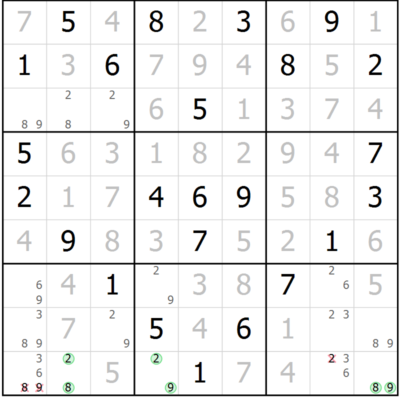 Position des candidats pour la solution de la Gr 29 page 32 du magazine de sudoku Virtuose n° 126
