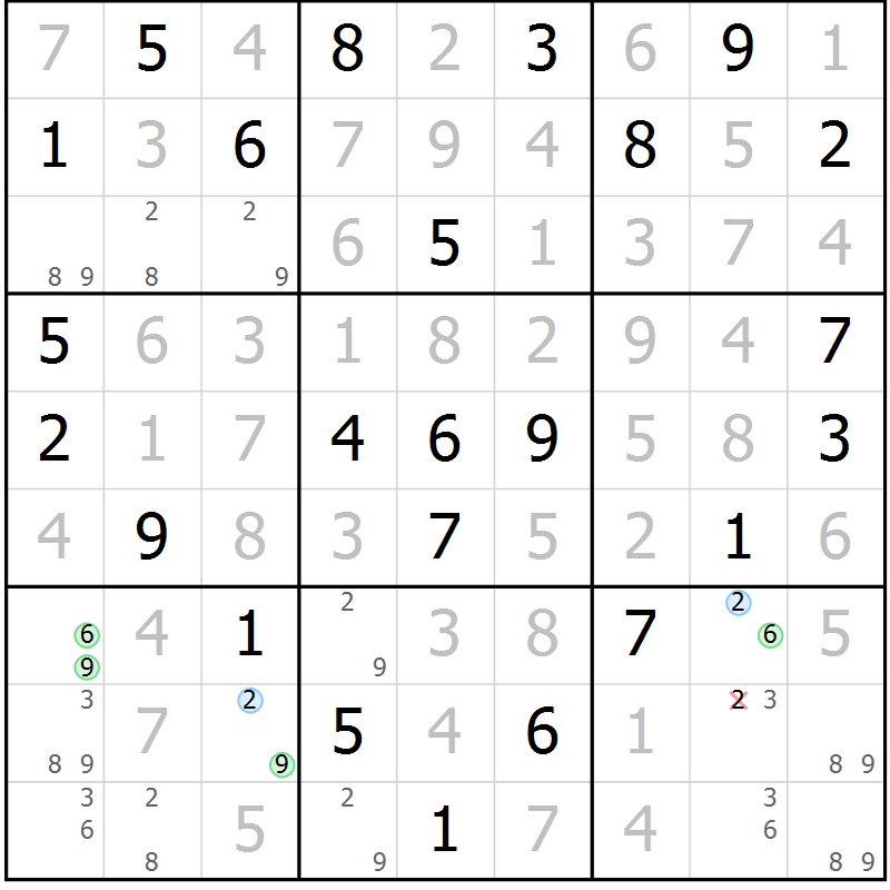 Position des candidats pour la solution de la Gr 29 page 32 du magazine de sudoku Virtuose n° 126