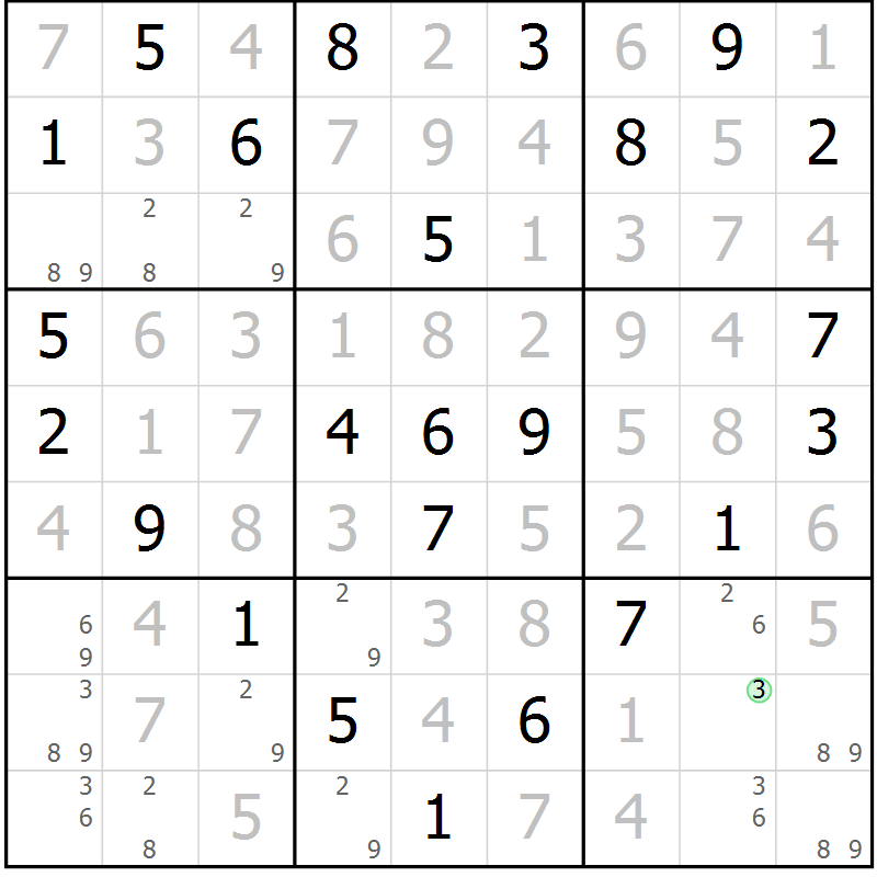 Position des candidats pour la solution de la Gr 29 page 32 du magazine de sudoku Virtuose n° 126
