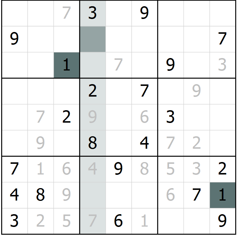 Position des candidats pour la solution de la Gr 3 page 6 du magazine de sudoku Virtuose n° 126