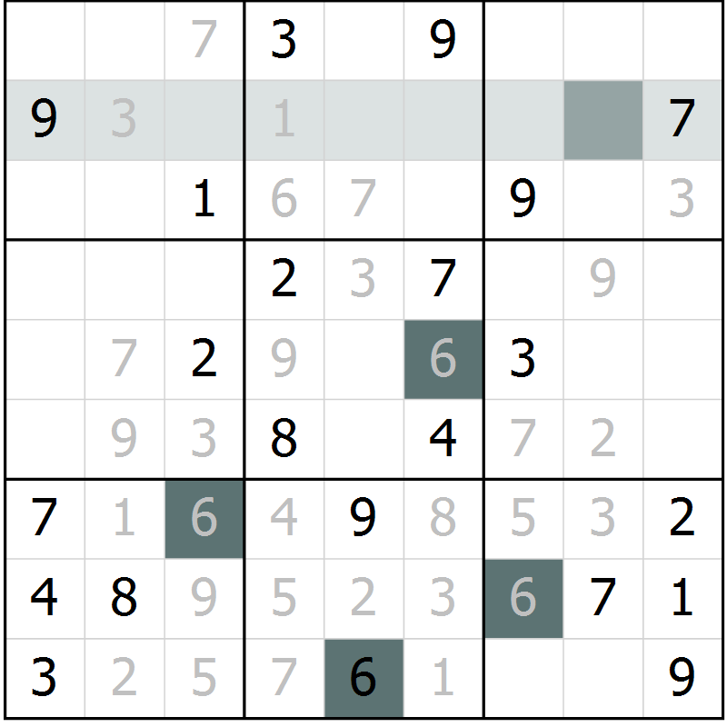 Position des candidats pour la solution de la Gr 3 page 6 du magazine de sudoku Virtuose n° 126