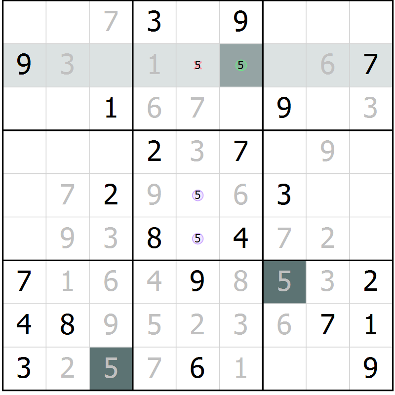 Position des candidats pour la solution de la Gr 3 page 6 du magazine de sudoku Virtuose n° 126