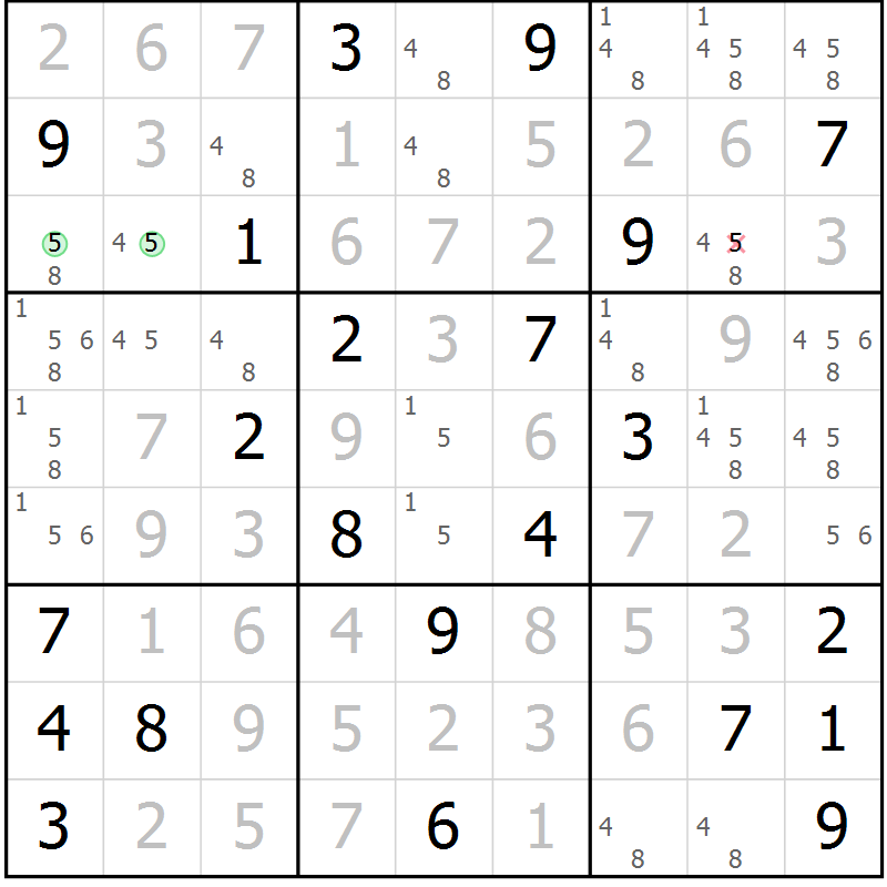 Position des candidats pour la solution de la Gr 3 page 6 du magazine de sudoku Virtuose n° 126