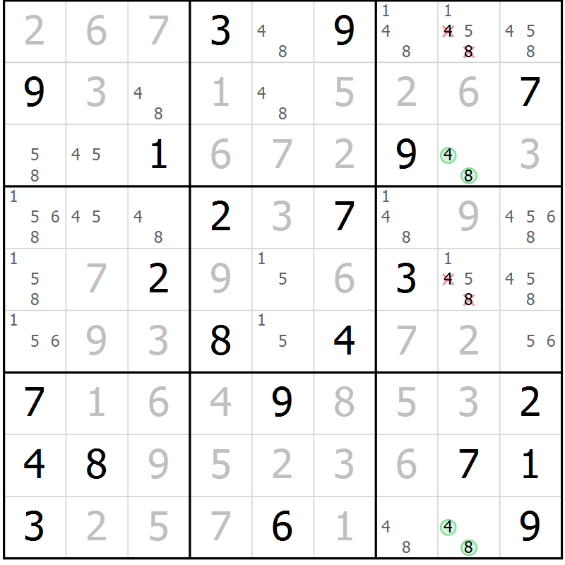 Position des candidats pour la solution de la Gr 3 page 6 du magazine de sudoku Virtuose n° 126