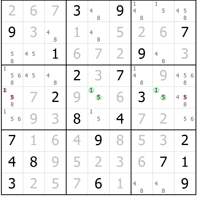 Position des candidats pour la solution de la Gr 3 page 6 du magazine de sudoku Virtuose n° 126
