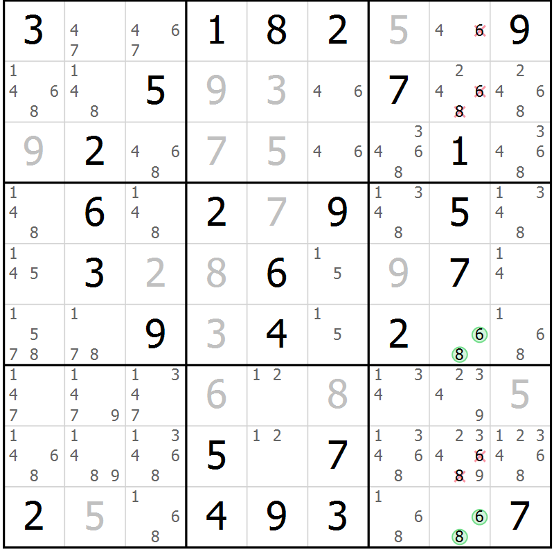 Position des candidats pour la solution de la Gr 30 page 33 du magazine de sudoku Virtuose n° 126